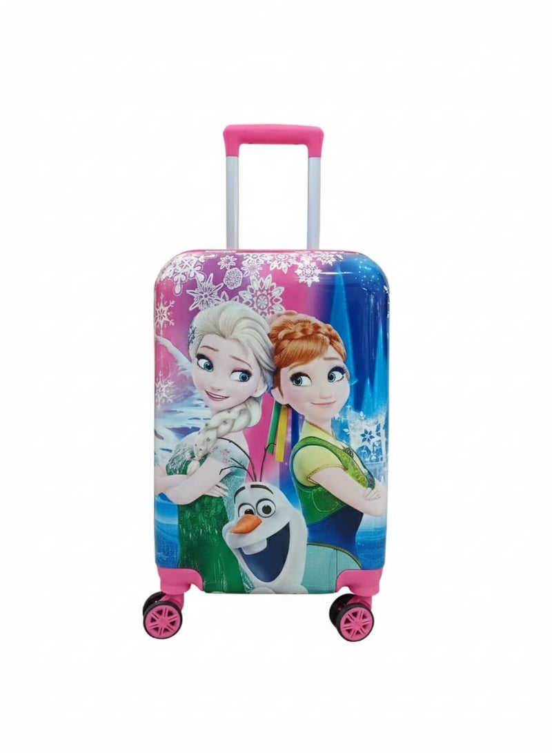 Kids Rolling Suitcase with Frozen Theme, Pink and Blue, 4 Spinner Wheels, Hardshell Luggage - Image 1