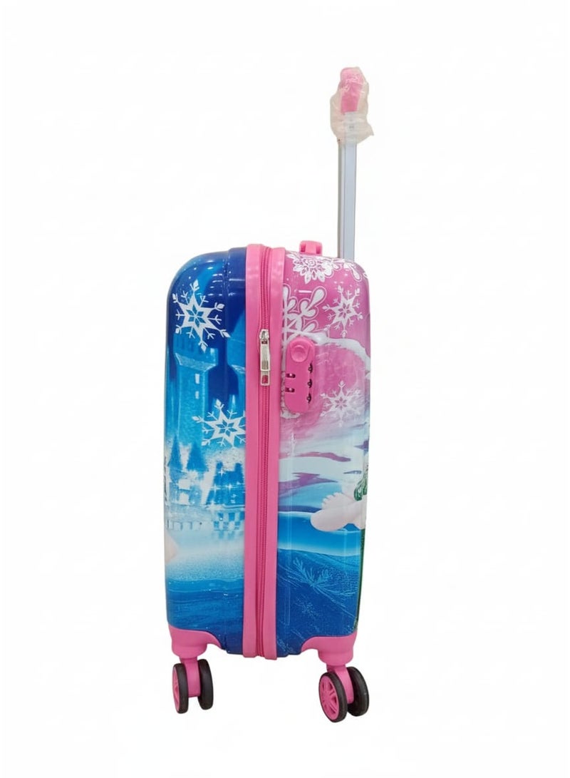 Kids Rolling Suitcase with Frozen Theme, Pink and Blue, 4 Spinner Wheels, Hardshell Luggage - Image 5