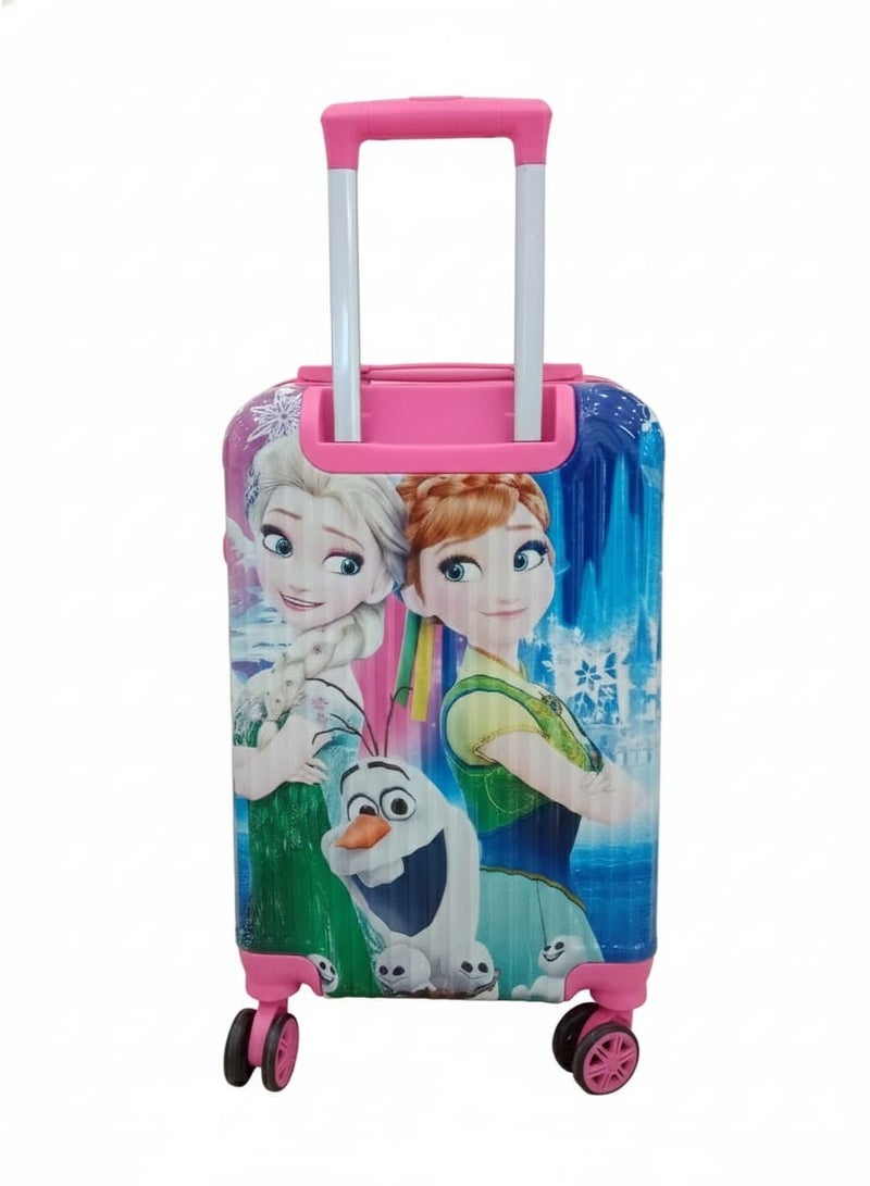 Kids Rolling Suitcase with Frozen Theme, Pink and Blue, 4 Spinner Wheels, Hardshell Luggage - Image 4