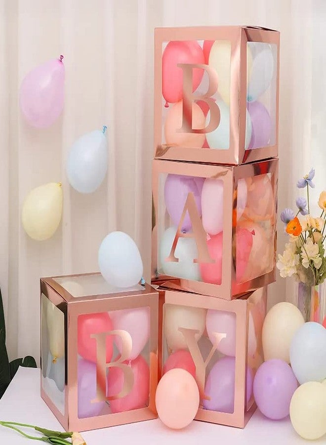 Selibration سيليبريشن | صندوق حروف شفاف من الورق المقوى مع بالونات (ذهبي وردي) لحفلات استقبال المولود، وزينة عيد الميلاد الأول، وحفلات تسمية المولود، وديكورات أعياد ميلاد الأطفال (4 قطع في مجموعة واحدة) - Image 1