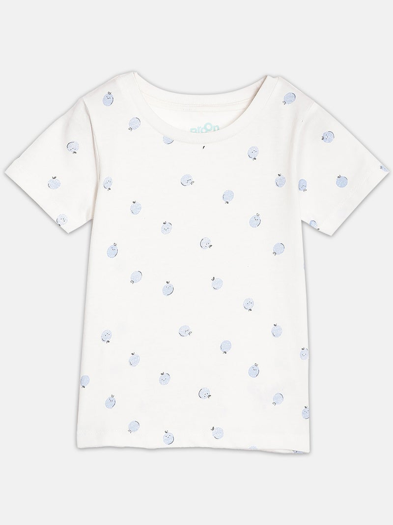 برون طقم تي شيرت وشورت قطن عضوي مطبوع للأطفال الرضع من برون - أبيض وأزرق فاتح - Image 2
