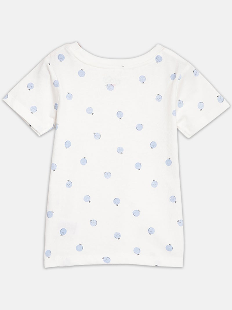 برون طقم تي شيرت وشورت قطن عضوي مطبوع للأطفال الرضع من برون - أبيض وأزرق فاتح - Image 3