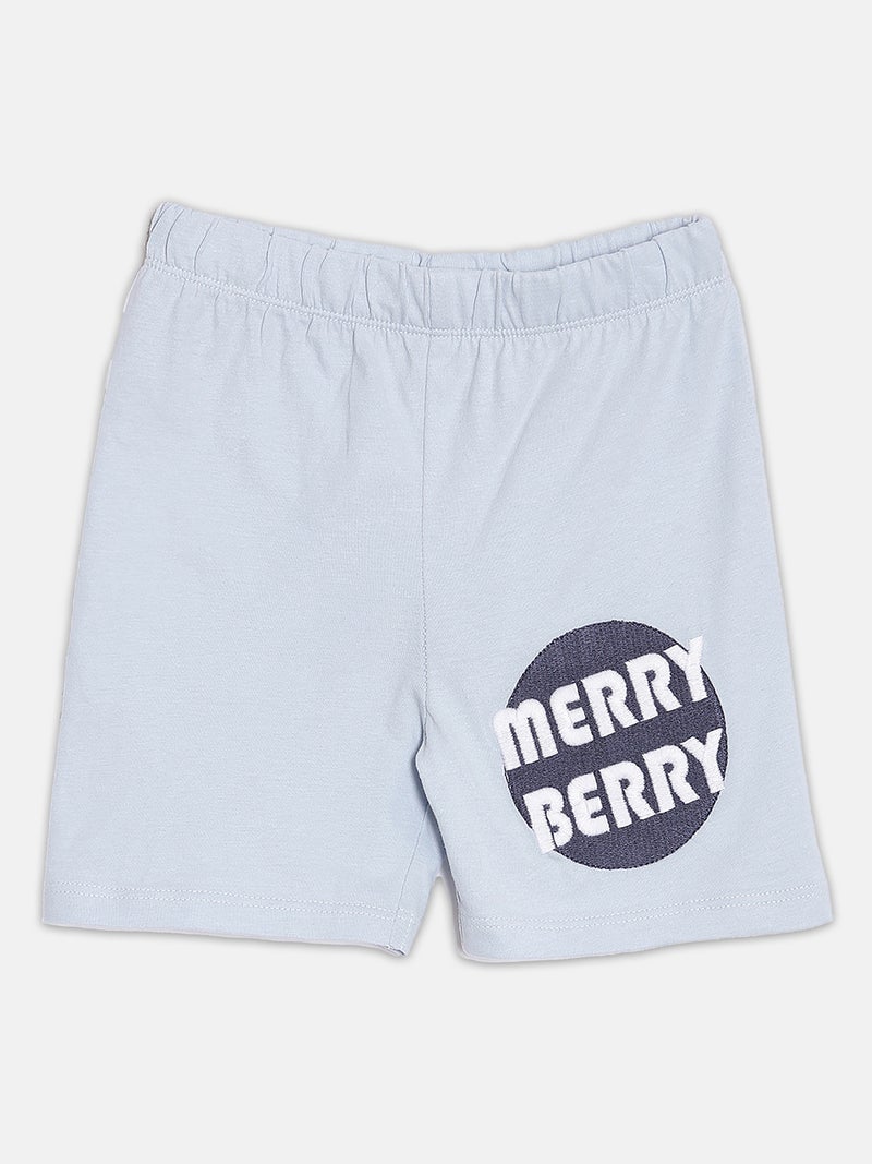 برون طقم تي شيرت وشورت قطن عضوي مطبوع للأطفال الرضع من برون - أبيض وأزرق فاتح - Image 4