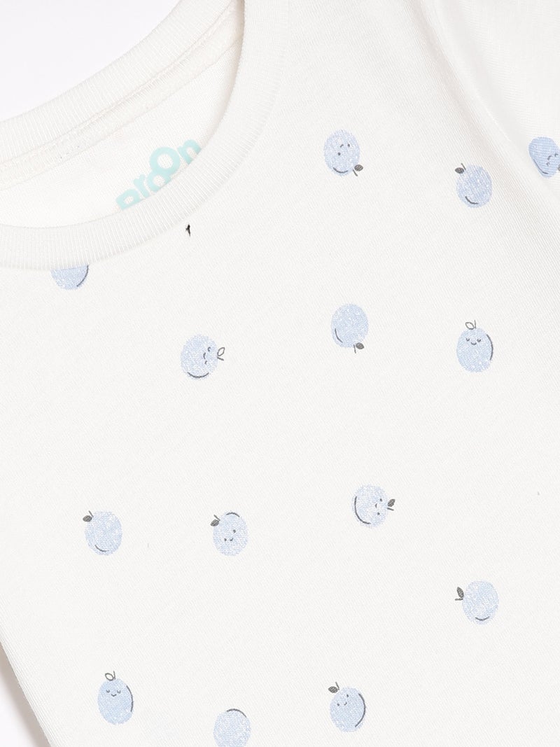 برون طقم تي شيرت وشورت قطن عضوي مطبوع للأطفال الرضع من برون - أبيض وأزرق فاتح - Image 5