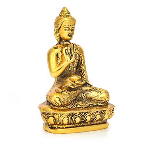 CraftVatika Lord Buddha Idol Statue showpiece for Spiritual & Festive Decor Gift | Metal Figure for Living Bed Room Table Top Diwali Decoration Items & Gifting, Gold - Image 2