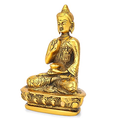 CraftVatika Lord Buddha Idol Statue showpiece for Spiritual & Festive Decor Gift | Metal Figure for Living Bed Room Table Top Diwali Decoration Items & Gifting, Gold - Image 4