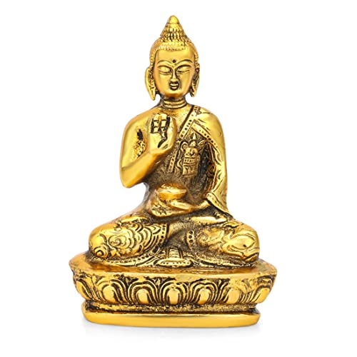 CraftVatika Lord Buddha Idol Statue showpiece for Spiritual & Festive Decor Gift | Metal Figure for Living Bed Room Table Top Diwali Decoration Items & Gifting, Gold - Image 1