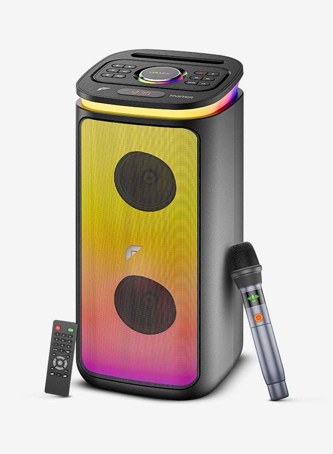 Faster X500 Portable Bluetooth Speaker 30W - Outdoor Party Speaker with Wireless Mic - Advanced Bluetooth 5.3, TWS Modes, USB, RGB Lights, Bass Adjustment, FM Radio, TF AUX Inputs - 4 Inch Dual Woofers, Fast Charging, Multifunctional Buttons - Solid Metal Build For Camping, Outdoor Travel, Beach, Pool - Image 1