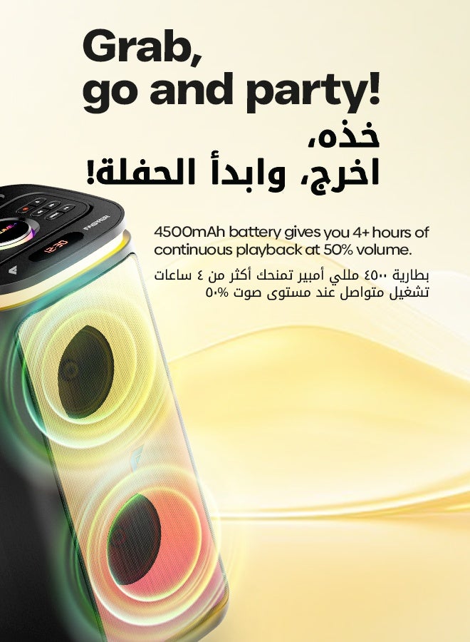 Faster X500 Portable Bluetooth Speaker 30W - Outdoor Party Speaker with Wireless Mic - Advanced Bluetooth 5.3, TWS Modes, USB, RGB Lights, Bass Adjustment, FM Radio, TF AUX Inputs - 4 Inch Dual Woofers, Fast Charging, Multifunctional Buttons - Solid Metal Build For Camping, Outdoor Travel, Beach, Pool - Image 3