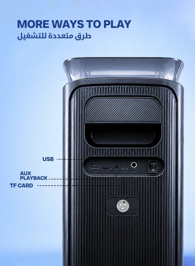 Faster X500 Portable Bluetooth Speaker 30W - Outdoor Party Speaker with Wireless Mic - Advanced Bluetooth 5.3, TWS Modes, USB, RGB Lights, Bass Adjustment, FM Radio, TF AUX Inputs - 4 Inch Dual Woofers, Fast Charging, Multifunctional Buttons - Solid Metal Build For Camping, Outdoor Travel, Beach, Pool - Image 5