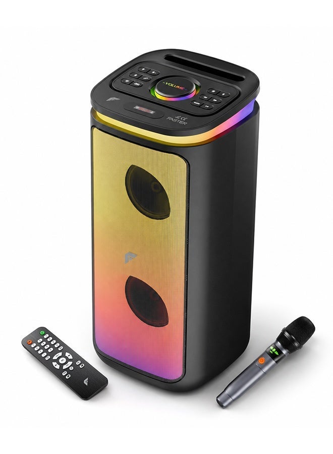 Faster X500 Portable Bluetooth Speaker 30W - Outdoor Party Speaker with Wireless Mic - Advanced Bluetooth 5.3, TWS Modes, USB, RGB Lights, Bass Adjustment, FM Radio, TF AUX Inputs - 4 Inch Dual Woofers, Fast Charging, Multifunctional Buttons - Solid Metal Build For Camping, Outdoor Travel, Beach, Pool - Image 1