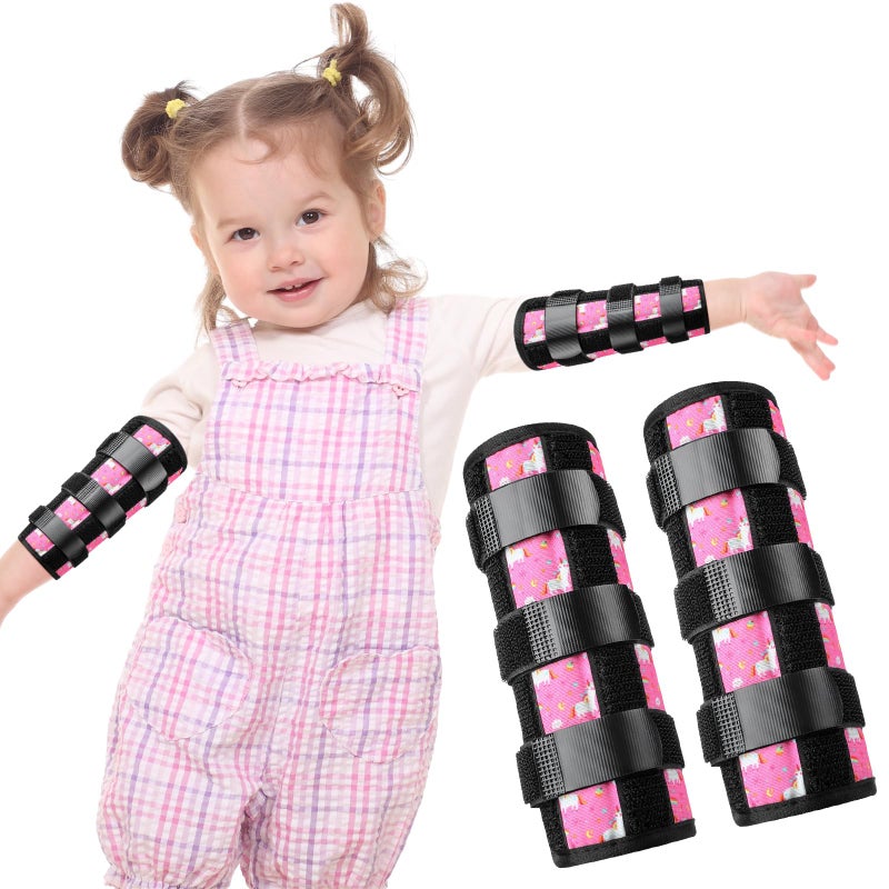 Threlaco 2 Pack Thumb Sucking Stop for Kids Toddlers Nail Biting Treatment Finger Sucking Deterrent Guard Prevention Anti Nose Picking Pediatric Elbow Immobilizer for Boys Girls 28 Years Unicorn