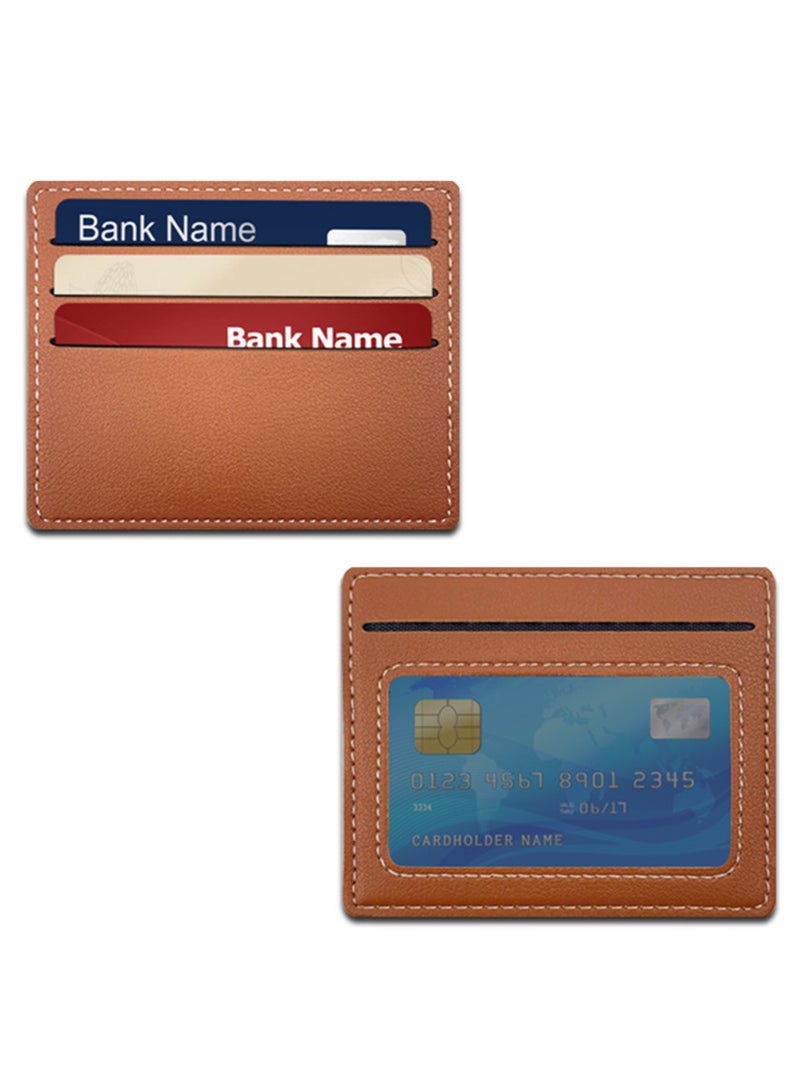 Slim Leather RFID Blocking Card Holder Wallet with Clear ID Window - Ultra Thin Minimalist Pocket Card Case for Men & Women (Brown) - Image 1