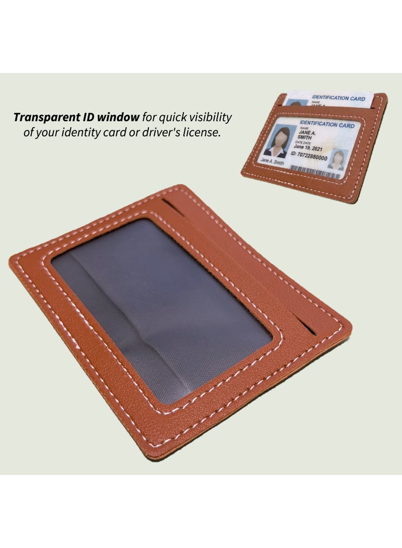 Slim Leather RFID Blocking Card Holder Wallet with Clear ID Window - Ultra Thin Minimalist Pocket Card Case for Men & Women (Brown) - Image 5
