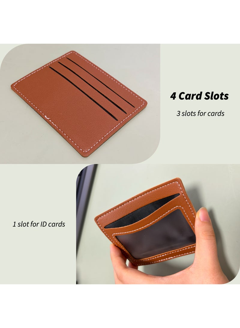Slim Leather RFID Blocking Card Holder Wallet with Clear ID Window - Ultra Thin Minimalist Pocket Card Case for Men & Women (Brown) - Image 2