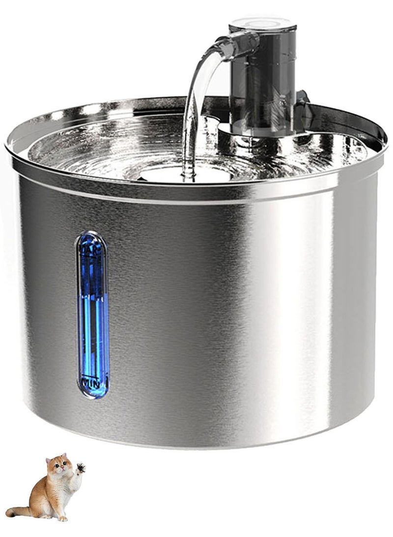 نافورة مياه للقطط من الفولاذ المقاوم للصدأ، نافورة أوتوماتيكية للحيوانات الأليفة، وعاء ماء للكلاب، موزع مياه للشرب مع نافذة مستوى المياه، نافورة مياه للحيوانات الأليفة، موزع مياه للكلاب - Image 1