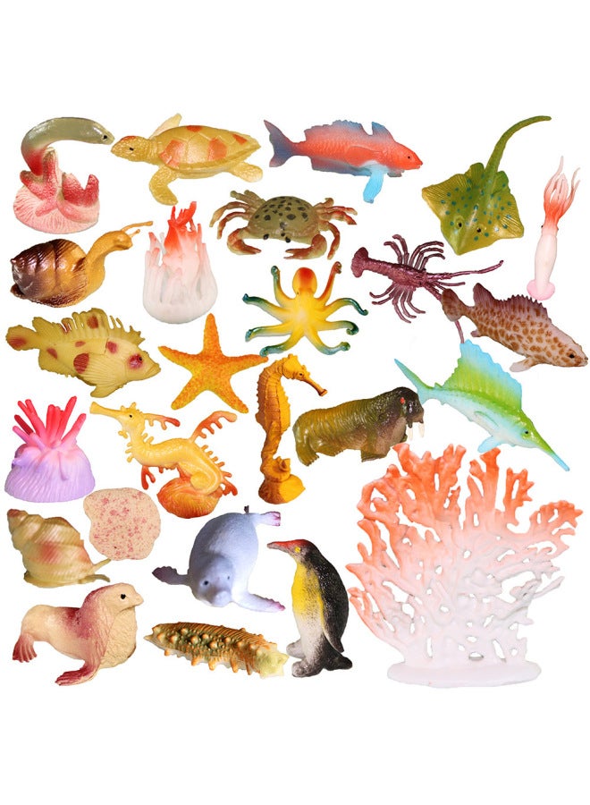 Hot Soft Glue 50 Simulation Ocean Toy Model Submarine Toy Animal Model-Color:24 Marine Animals +2 Corals - Image 1