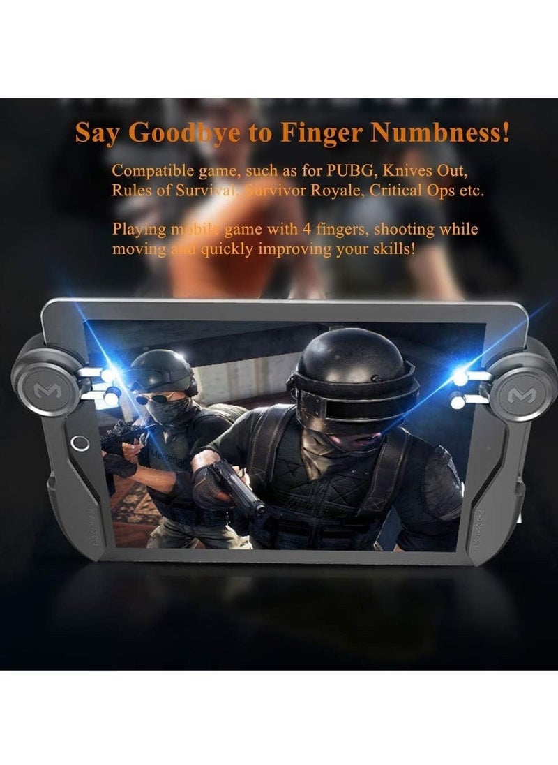 PUBG Controller for Tablet – 4 Triggers, 6 Finger Operation, Sensitive Shoot & Aim Trigger Gamepad Grip, Compatible with 10-12.9 inch iPad & Tablets (Thickness < 10mm), Black, Enhanced Gaming Experience for PUBG, Fortnite, and Other Mobile Games