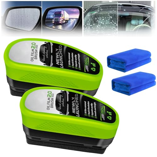 WANGXYZ 2Pcs Automotive Oil Film Cleaning Brush,Reusable Oil Film Cleaning Brush,Glass Cleaning Board,Oil Film Cleaning Brush,Car Glass Oil Film Cleaner for Windshield Improves Clarity and Visibility, Green - Image 1