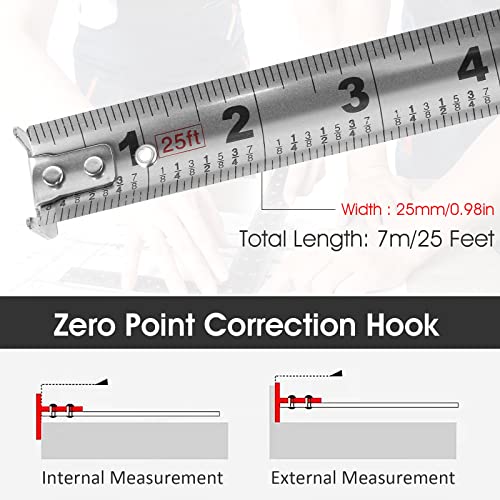 HOTBEST Tape Measure 25FT/7.5M Stainless Steel Measuring Tape with Double Sided Scale Waterproof Retractable Measure Ruler Handy Measurement Tape for Construction Household Woodworking - Image 5