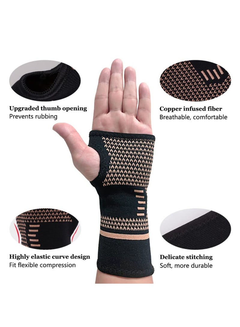 Wrist Support Brace, 1 Pair Carpal Tunnel Relief Fitness Sleeve, Copper Wrist Compression Sleeve, Elastic Breathable Wrist Support Sleeve Wrist Brace for Tendonitis, Arthritis, Sprains Pain Relief - Image 3
