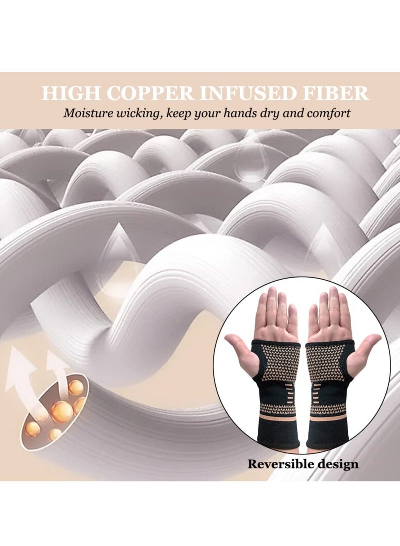 Wrist Support Brace, 1 Pair Carpal Tunnel Relief Fitness Sleeve, Copper Wrist Compression Sleeve, Elastic Breathable Wrist Support Sleeve Wrist Brace for Tendonitis, Arthritis, Sprains Pain Relief - Image 4