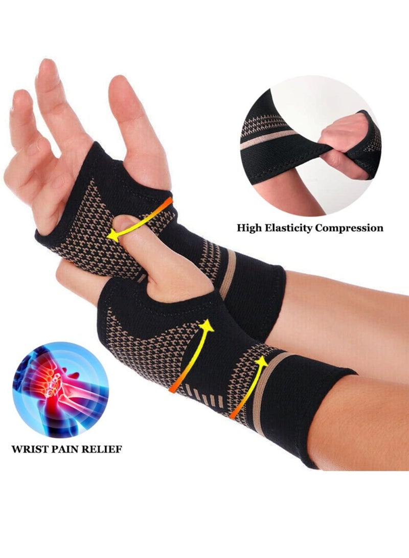 Wrist Support Brace, 1 Pair Carpal Tunnel Relief Fitness Sleeve, Copper Wrist Compression Sleeve, Elastic Breathable Wrist Support Sleeve Wrist Brace for Tendonitis, Arthritis, Sprains Pain Relief - Image 5