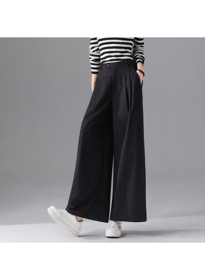 dme Demnaspring High-density Velvet Cotton Brushed Wide Leg Pants Fashionable Rolled Hem Cuffs Women's Casual Pants - Image 3