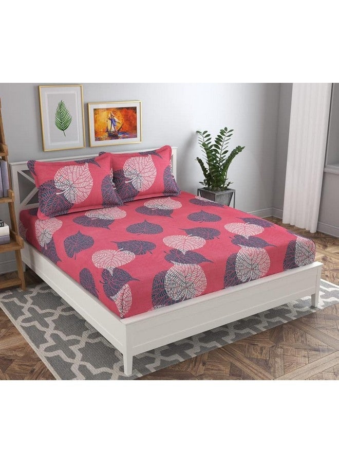 BSB HOME 120 TC Double Floral Printed Bedsheet with 2 Pillow Covers | 110 GSM Soft Brushed Microfiber - Breathable & Wrinkle Free - (86 X 88 Inch, Pink & Grey) - Image 1