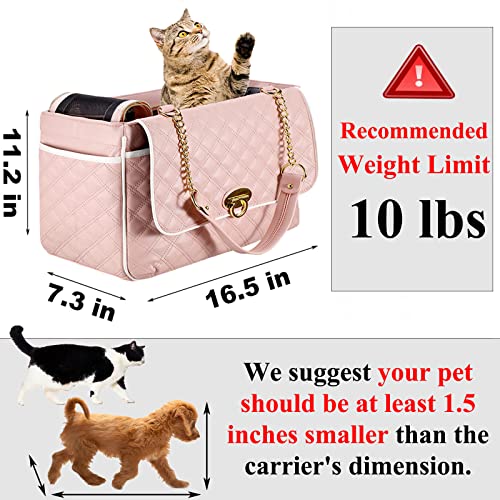 NewEle Fashion Dog Purse Carrier for Small Dogs with 2 SuperLarge Pockets Holds Up to 10lbs PU Leather Pet Cat Carrier Airline Approved Puppy Purse for Travel Pink Small Size - Image 3