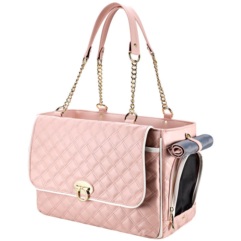 NewEle Fashion Dog Purse Carrier for Small Dogs with 2 SuperLarge Pockets Holds Up to 10lbs PU Leather Pet Cat Carrier Airline Approved Puppy Purse for Travel Pink Small Size - Image 2