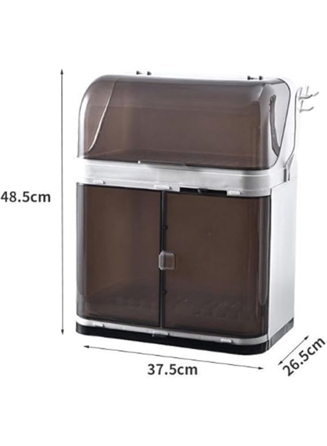 Multi-purpose plastic dish rack with transparent lid – large capacity dish and cup organizer with designated spaces for kitchen utensils and pot lids - Image 3
