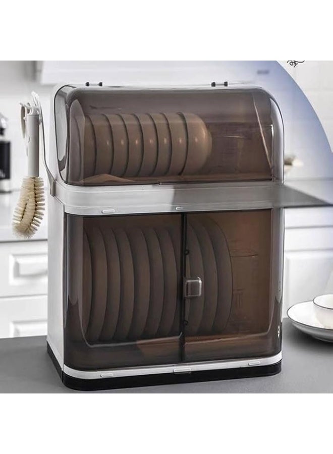 Multi-purpose plastic dish rack with transparent lid – large capacity dish and cup organizer with designated spaces for kitchen utensils and pot lids - Image 2