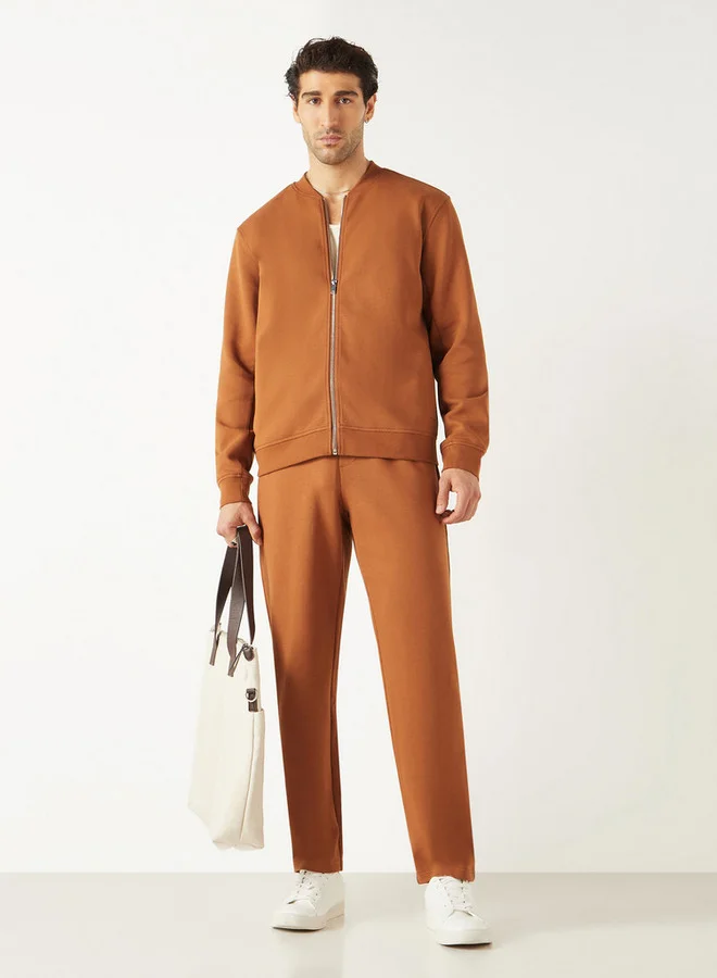 Iconic Iconic Solid Jacket with Mandarin Collar and Zip Closure