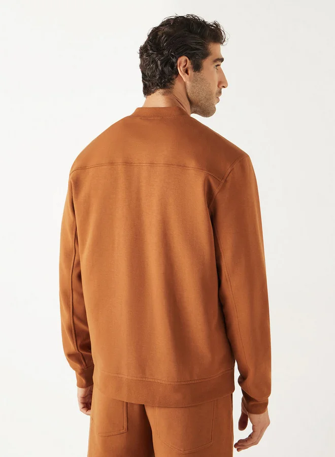 Iconic Iconic Solid Jacket with Mandarin Collar and Zip Closure