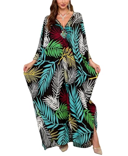 IMAGEKOPE Kaftan Dresses for Women Plus Size V-Neck Moo Moos Batwing Kaftan Beach Dress Bathing Suit Cover-Up Loungewear - Image 1