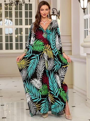 IMAGEKOPE Kaftan Dresses for Women Plus Size V-Neck Moo Moos Batwing Kaftan Beach Dress Bathing Suit Cover-Up Loungewear - Image 2