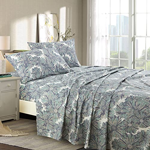 Swanson Beddings Daisy Silhouette 100% Cotton Sheet Set : Fitted Sheet, Flat Sheet and Two Matching Pillowcases (King) - Image 2