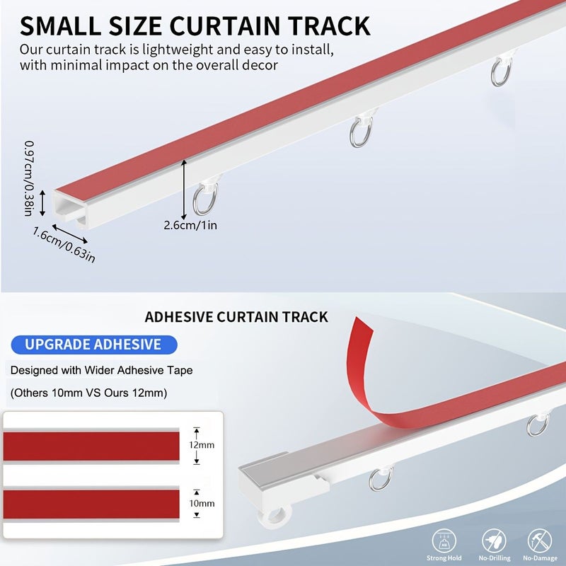 White 500cm Self Adhesive Curtain Track No Drilling Required For Bathroom And Home Dormitory - Image 3