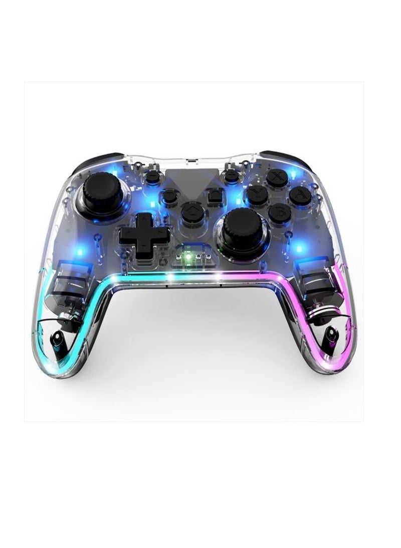 General Switch controller TURBO burst function 7-color RGB light Bluetooth wireless connection 6-axis gyroscope 3-level dual motor vibration function 600mAh large capacity battery 10 hours continuous use Compatible with Switch/PC/PS3 (transparent white)  - Image 1