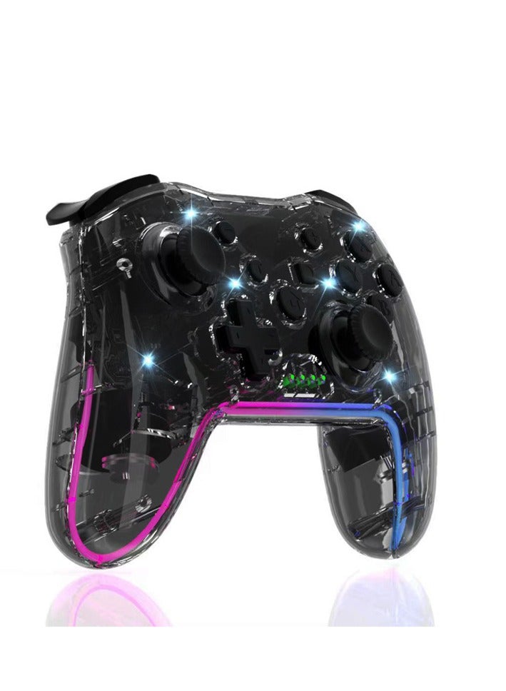 General Switch controller TURBO burst function 7-color RGB light Bluetooth wireless connection 6-axis gyroscope 3-level dual motor vibration function 600mAh large capacity battery 10 hours continuous use Compatible with Switch/PC/PS3 (transparent white)  - Image 4