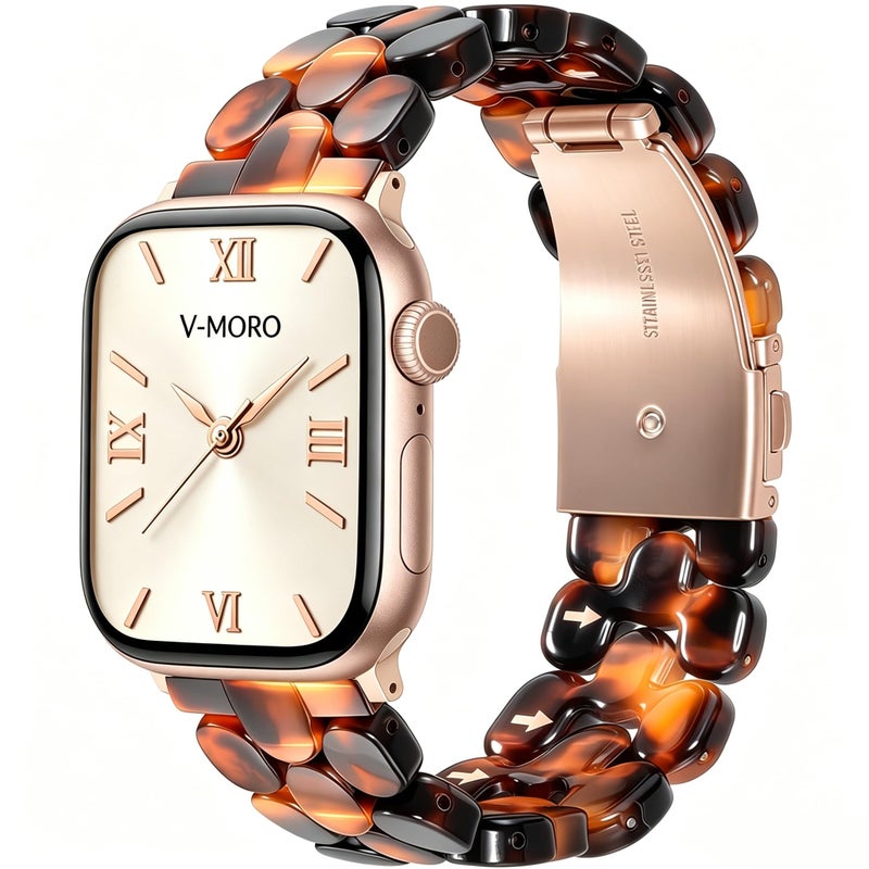 V-MORO VMORO Resin Band Compatible with Apple Watch Series 7891011 41mm40mm38mm42mm Fashion Cute Strap for iWatch Series 654321SE Lightweight Bracelet Wristband WomenAmber Tortoiseshell - Image 2