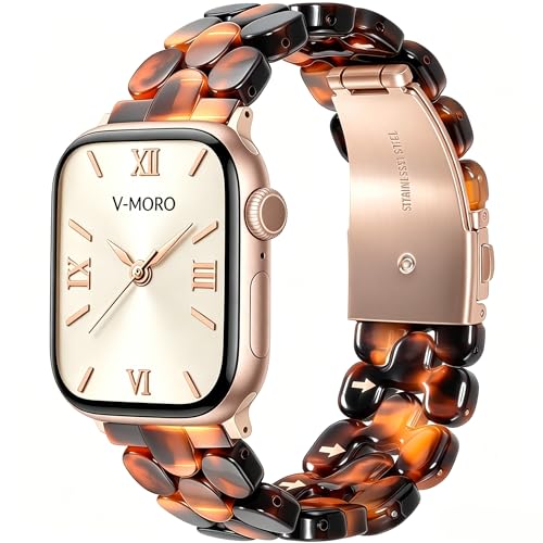 V-MORO VMORO Resin Band Compatible with Apple Watch Series 7891011 41mm40mm38mm42mm Fashion Cute Strap for iWatch Series 654321SE Lightweight Bracelet Wristband WomenAmber Tortoiseshell - Image 1