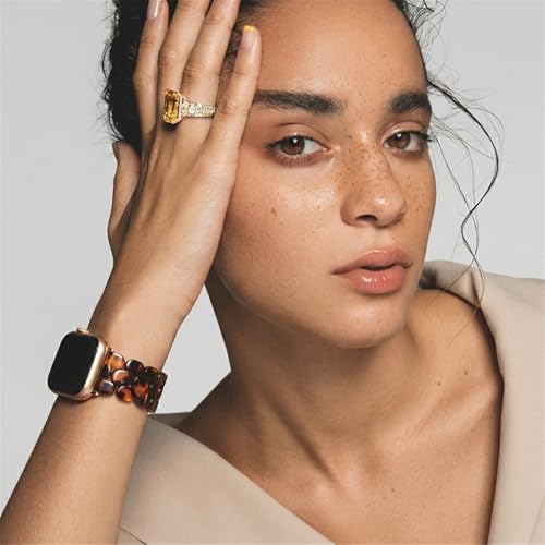 V-MORO VMORO Resin Band Compatible with Apple Watch Series 7891011 41mm40mm38mm42mm Fashion Cute Strap for iWatch Series 654321SE Lightweight Bracelet Wristband WomenAmber Tortoiseshell - Image 3
