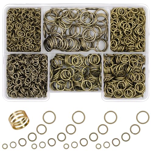 GMMA 1400 Pcs Mixed Size Jump Rings for Jewelry Making Keychains Necklace Repair DIY Crafts 4mm 6mm 5mm 7mm 8mm 10mm Antique Bronze