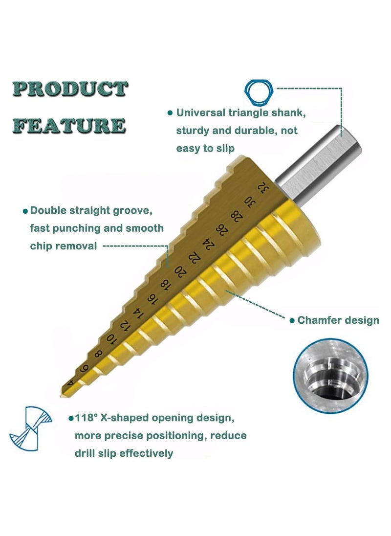 Generic 6 Pieces Titanium Coated Drill Bit Set 3pc Step Drill Bit 4-12mm 4-20mm 4-32mm 3pc Twist Drill Bit 3mm 6mm 8mm for DIY Plastic Wood Metal Aluminum Copper Drilling  - Image 5