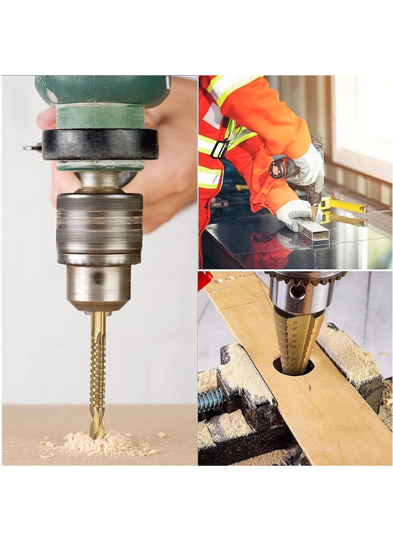 Generic 6 Pieces Titanium Coated Drill Bit Set 3pc Step Drill Bit 4-12mm 4-20mm 4-32mm 3pc Twist Drill Bit 3mm 6mm 8mm for DIY Plastic Wood Metal Aluminum Copper Drilling  - Image 2