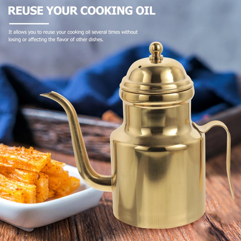 Cabilock Oil Dispenser Vinegar Dispenser Bottle Stainless Steel Oil Can Container with Handle for Kitchen Restaurant Cooking BBQ Golden - Image 3