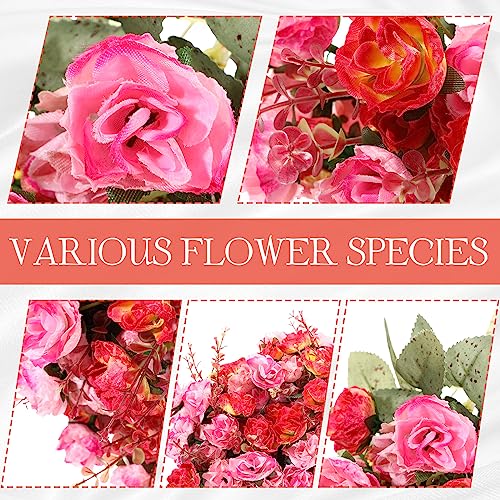 Geosar 8 Pcs Rose Artificial Flowers Fake Flowers Bouquet 21 Heads Silk Faux Floral Bundles with Stem for Home Bridal Wedding Arrangements Table Centerpieces Party Decor (Rose Red) - Image 3