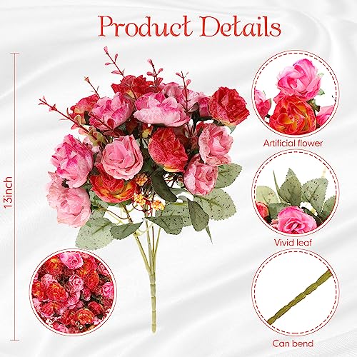 Geosar 8 Pcs Rose Artificial Flowers Fake Flowers Bouquet 21 Heads Silk Faux Floral Bundles with Stem for Home Bridal Wedding Arrangements Table Centerpieces Party Decor (Rose Red) - Image 2